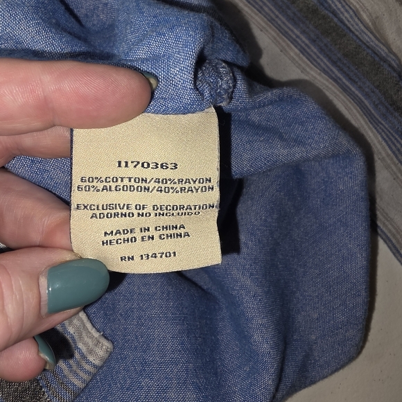 Boston Traders Blue and Gray Striped Cotton "Shacket" Hoodie Med Button Front - Picture 5 of 6